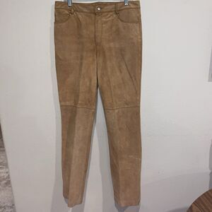 Newport News Women’s Suede Leather Pants Size 12 Brown High Rise